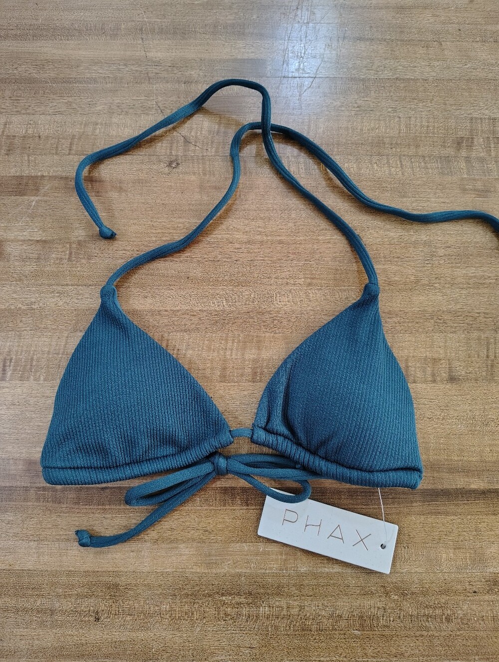 PHAX Dashing Green Ribbed Triangle Bikini Top Size S